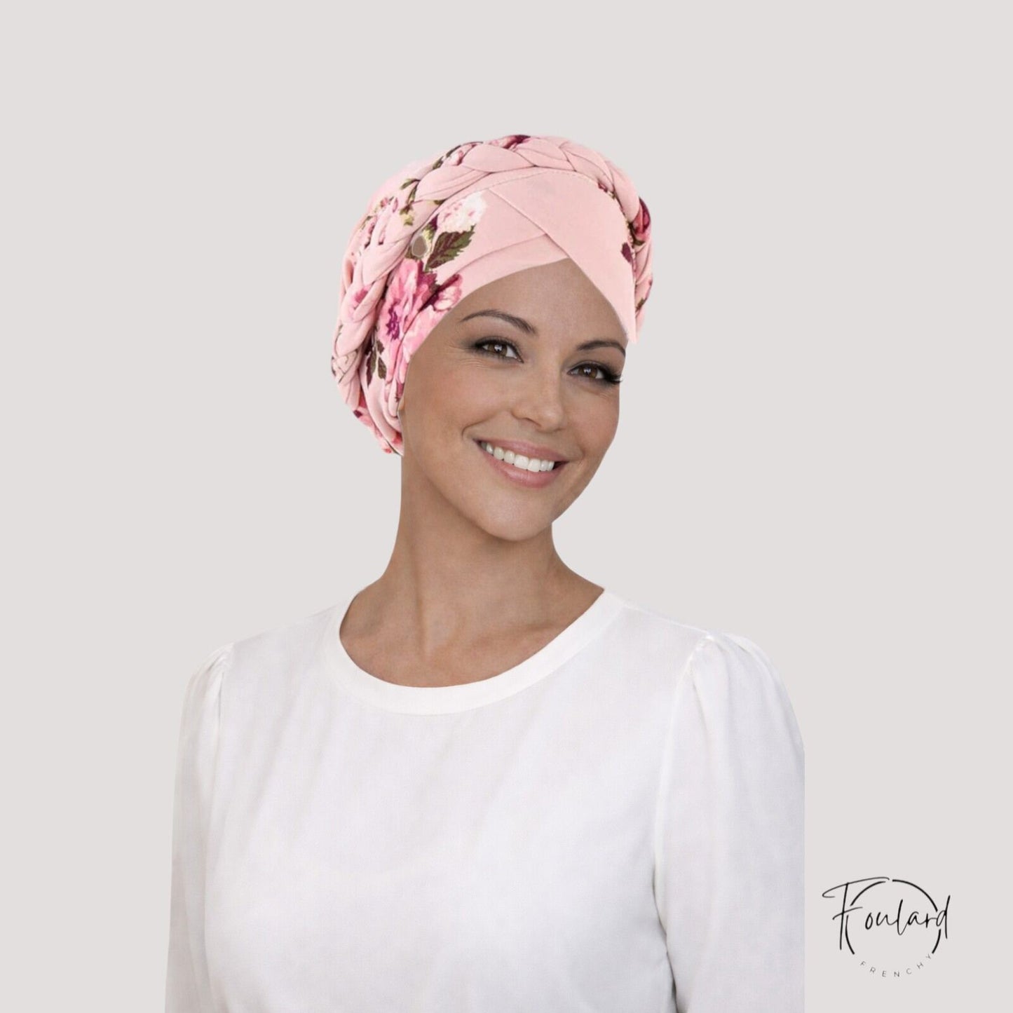 Foulard turban chimio rose - Floral
