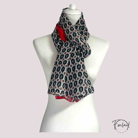 Foulard en coton à motif géométrique noir et rouge