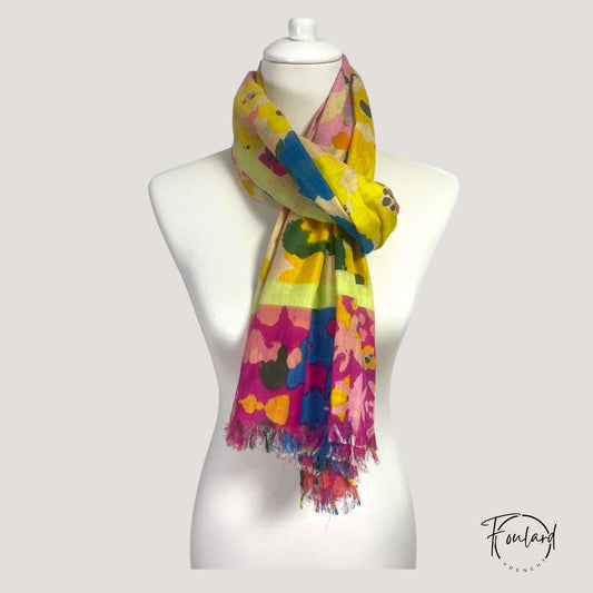 Foulard en coton multicolore à fleurs vives