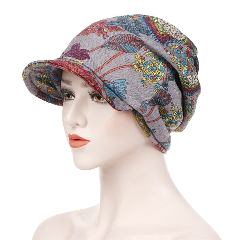 La casquette foulard pour femme OPHELIE gris à motifs pour Mode ou chimio
