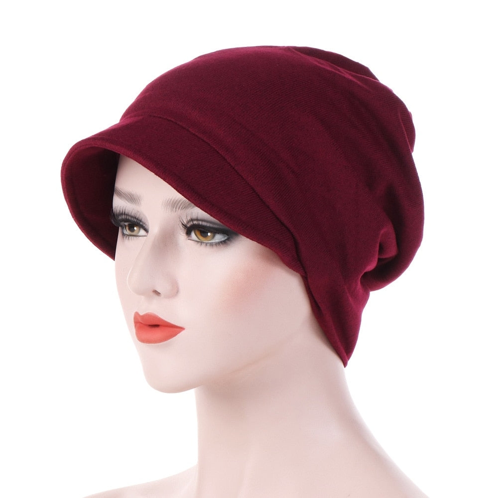 La casquette foulard chimio FRANCOISE en coton, couleur bordeaux uni, pour femme, chez Foulard Frenchy