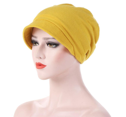 Foulard casquette chimio cancer, forme bonnet, pour femme, couleur jaune, en coton, de Foulard Frenchy
