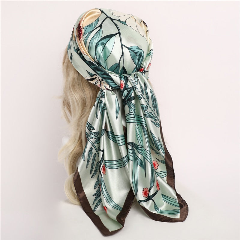 AURORE Foulard Cheveux Femme Vert à motifs Nature