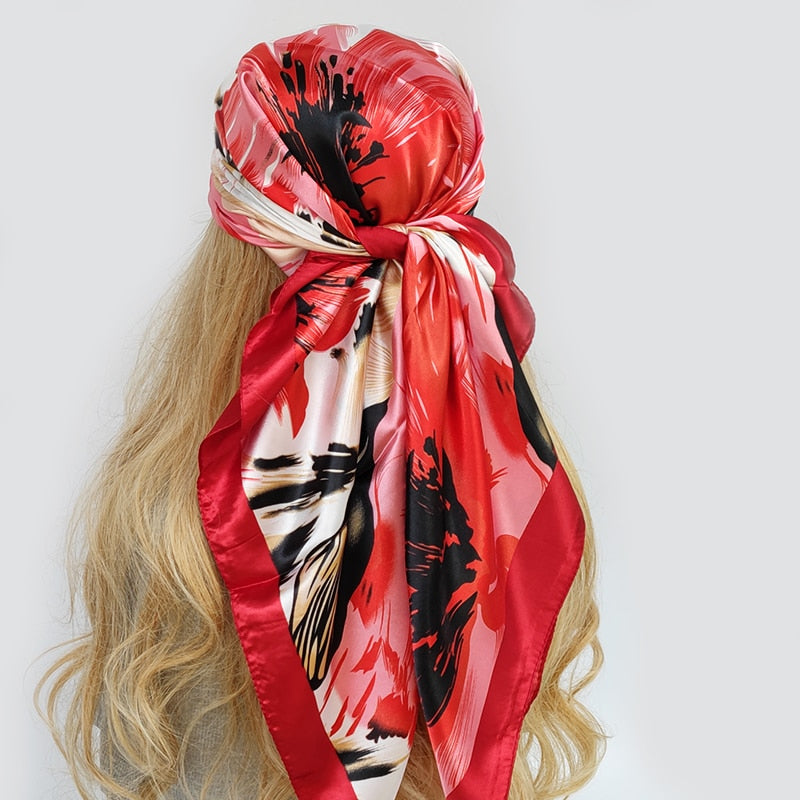 Le foulard cheveux femme MELISSA couleur rouge avec motifs taches de peinture chez Foulard Frenchy
