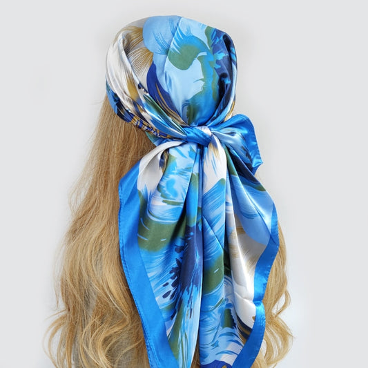 Le foulard cheveux femme FABIENNE couleur bleu à motifs esprit Plage chez Foulard Frenchy