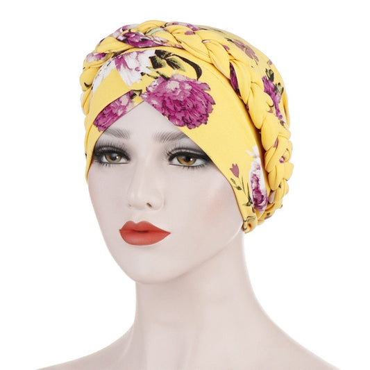 Foulard turban chimio jaune - Floral