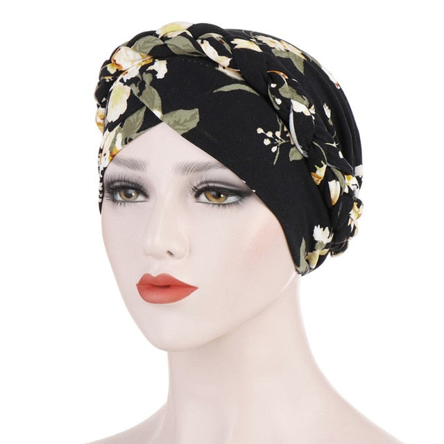 Foulard turban chimio noir - Floral