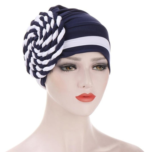 Le bonnet chimio foulard cheveux femme bleu marine de chez foulard frenchy
