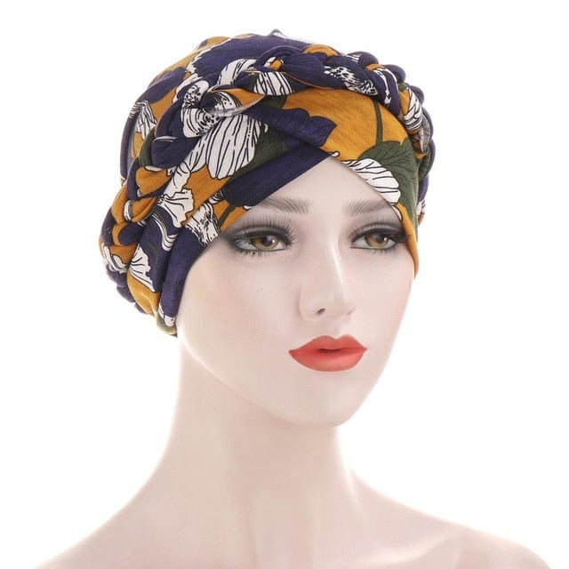 Le turban foulard chimio pour femme, couleur violet et orange, de chez foulard frenchy
