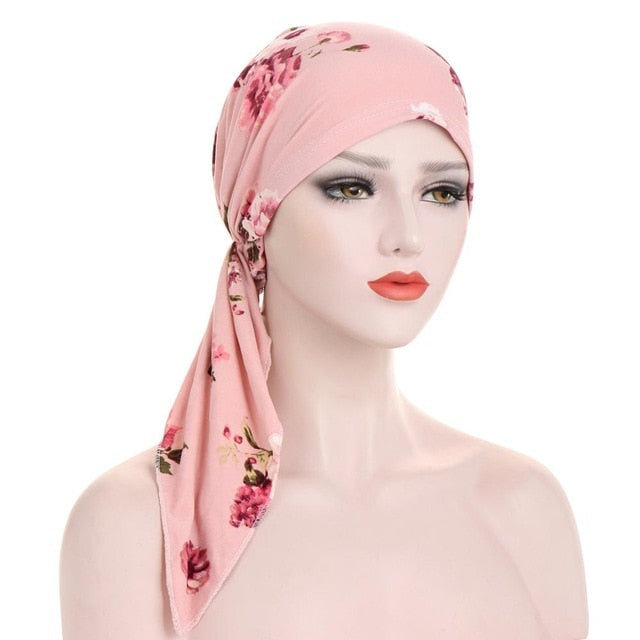 Le foulard cheveux NATHALIE pour femme, usage mode ou chimio, rose à motifs rose de chez foulard frenchy